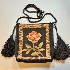 Vintage small embroidered purse with tassels on each side